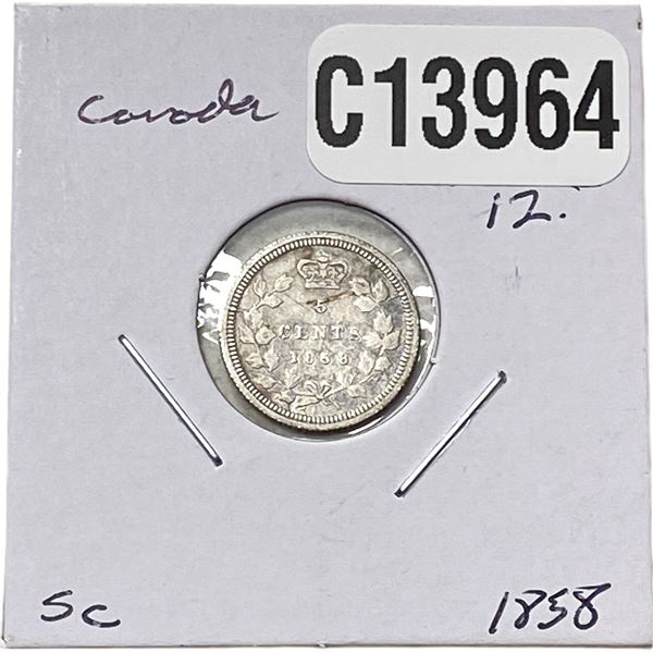 1858 Canada 5 Cent Silver Avg Circ
