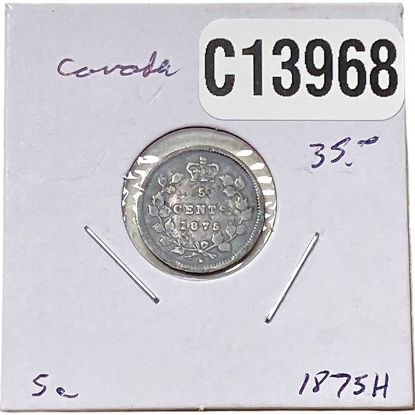 1875-H KEY DATE Canada 5 Cent Silver Avg Circ
