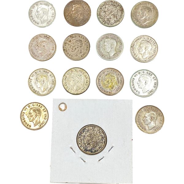 1945 Canada Silver Dime Lot [15 Coins]
