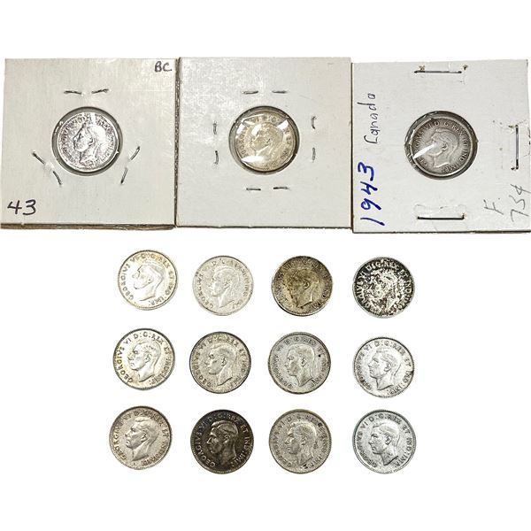 1943 Canada Silver Dime Lot [15 Coins]