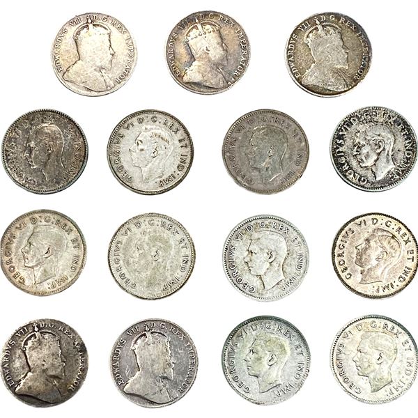 1907-1946 Canada Silver Dime Lot [15 Coins]