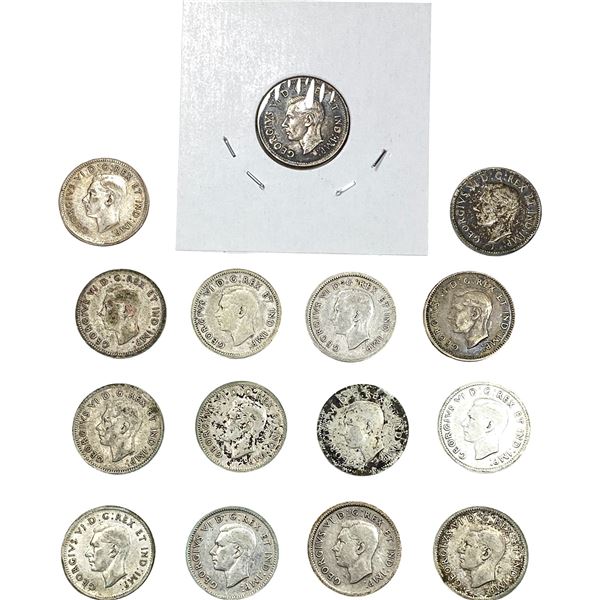 1939-1940 Canada Silver Dime Lot [15 Coins]