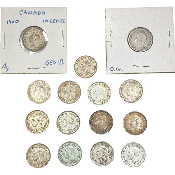 1940 Canada Silver Dime Lot [15 Coins]