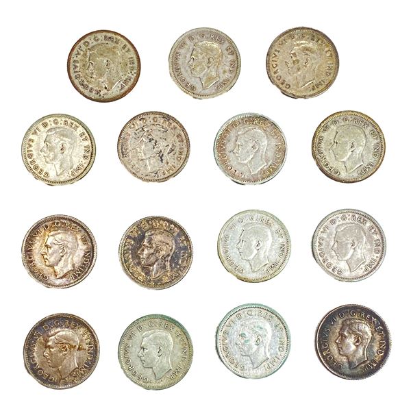 1940 Canada Silver Dime Lot [15 Coins]