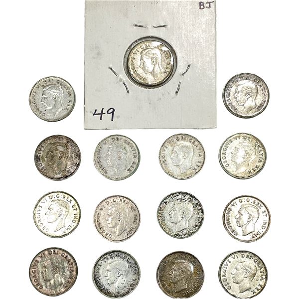 1947-1949 Canada Silver Dime Lot [15 Coins]