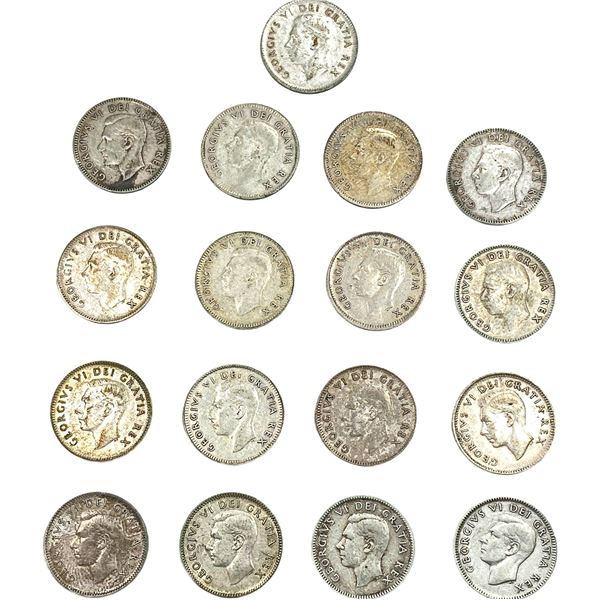 1949-1950 Canada Silver Dime Lot [17 Coins]