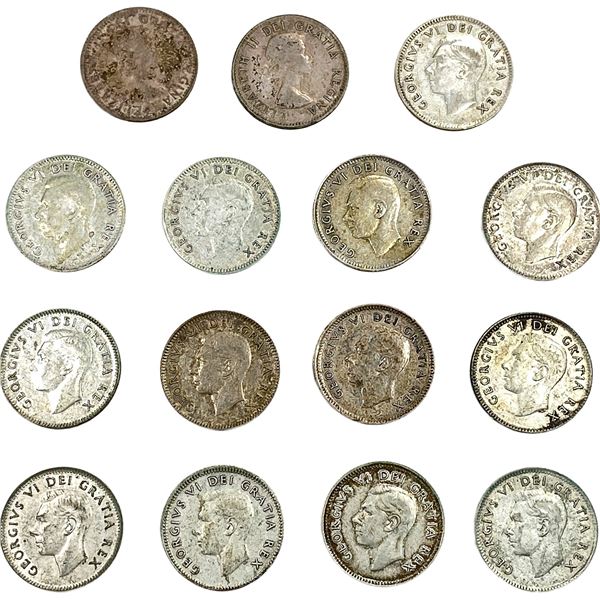 1951-1953 Canada Silver Dime Lot [15 Coins]