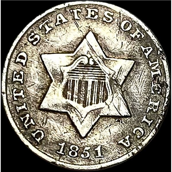 1851 Silver Three-Cent Piece LIGHTLY CIRCULATED