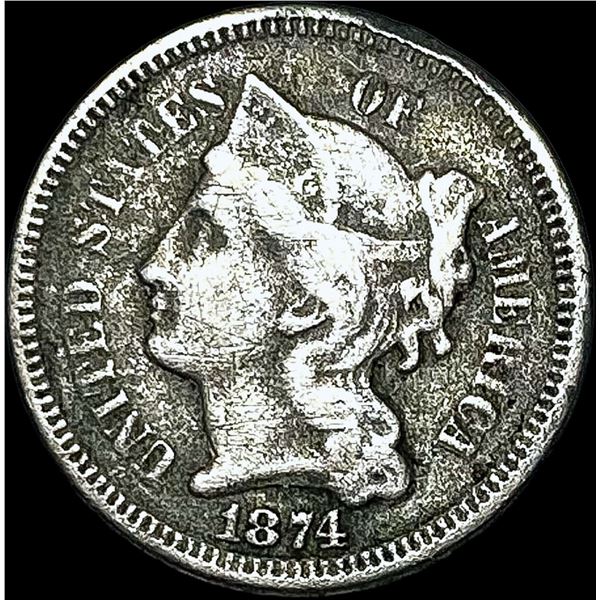 1874 Nickel Three-Cent Piece LIGHTLY CIRCULATED