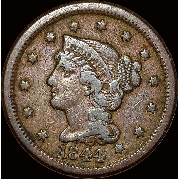 1844 Braided Hair Large Cent LIGHTLY CIRCULATED