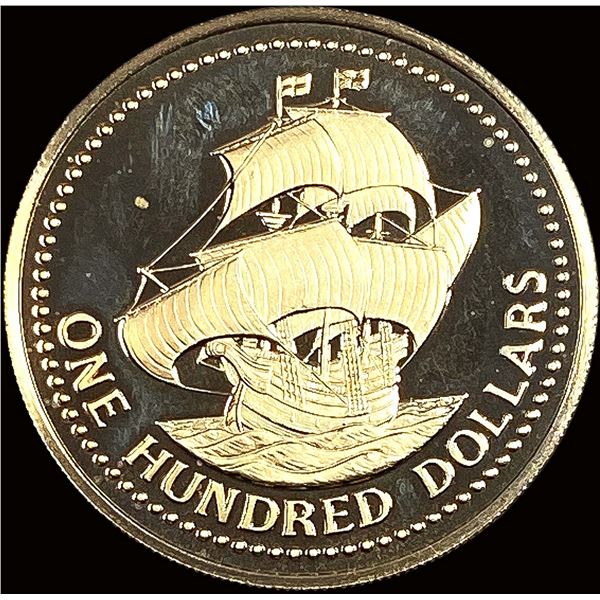 1975 Barbados Gold $100 350th Anniv.GEM PF .0998oz