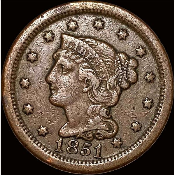 1851 Braided Hair Large Cent LIGHTLY CIRCULATED