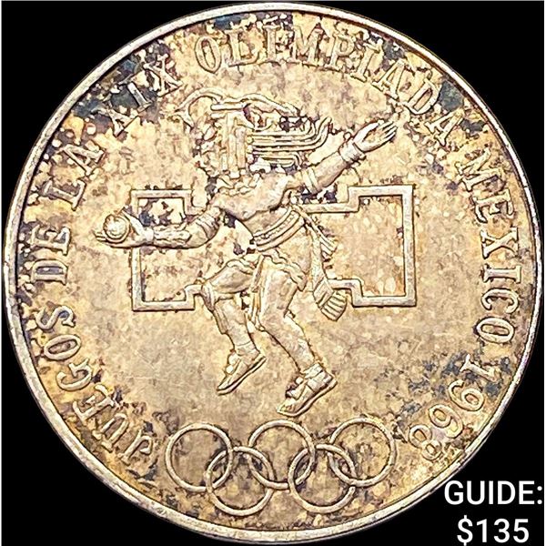 1968 Mexico Silver 25 Pesos-Olympics NEARLY UNC