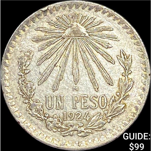 1924-M Mexico Silver Peso NEARLY UNCIRCULATED