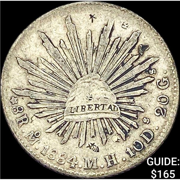 1884 Mo MH Mexico Silver 8 Reales Cap & Ray NEARLY UNCIRCULATED