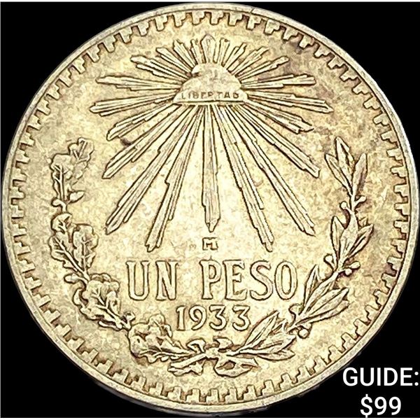 1933-M Mexico Silver Peso CHOICE AU