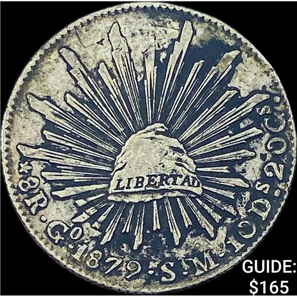 1879 Go SM Mexico Silver 8 Reales Cap & Ray NEARLY UNCIRCULATED