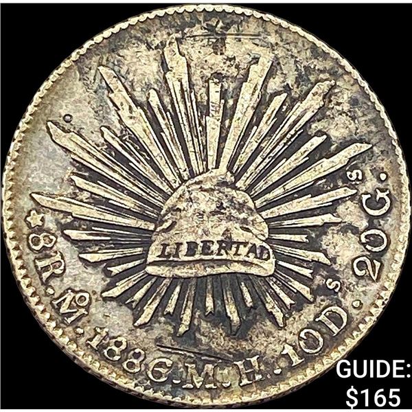 1886 Mo MH Mexico Silver 8 Reales Cap & Ray NEARLY UNCIRCULATED