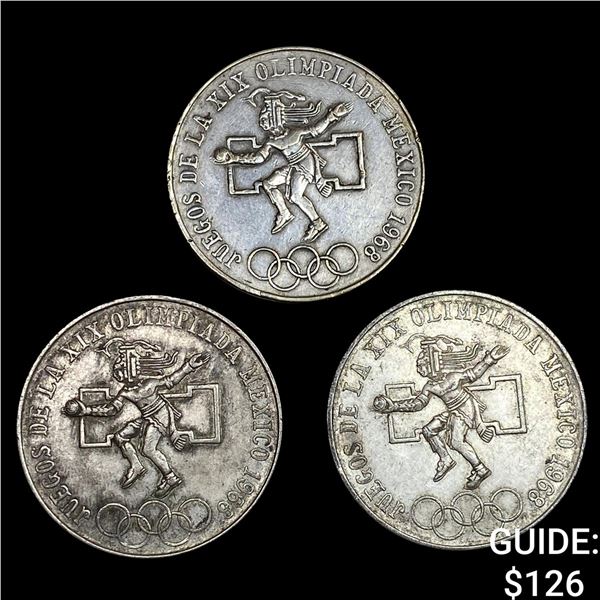 [3 Coins] 1968 Mexico Silver 25 Pesos NEARLY UNCIRCULATED