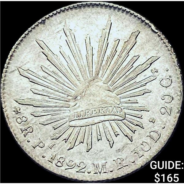1892 P:MR Mexico Silver 8 Reales Cap & Ray UNCIRCULATED