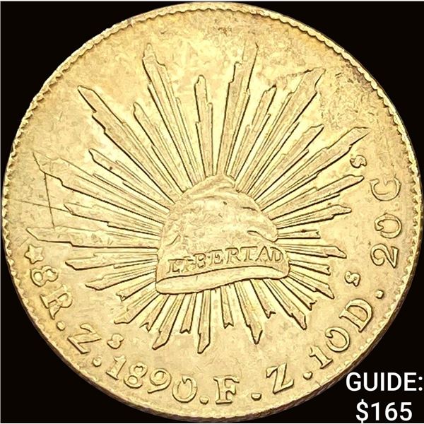 1890Zs FZ Mexico Silver 8 Reales Cap & Ray UNCIRCULATED