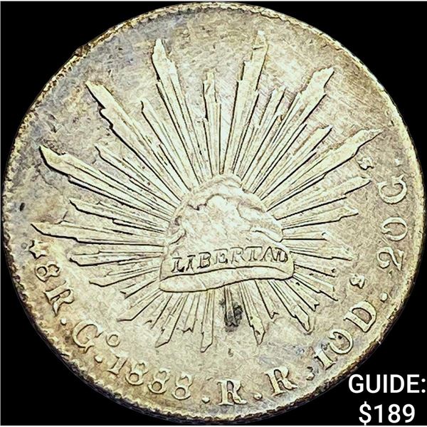 1888Go RR Mexico Silver 8 Reales Cap & Ray CHOICE AU