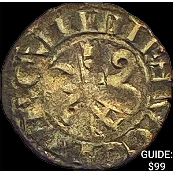 1305-1315 France Burgundy Duke Hugues V Silver Denier NEARLY UNCIRCULATED