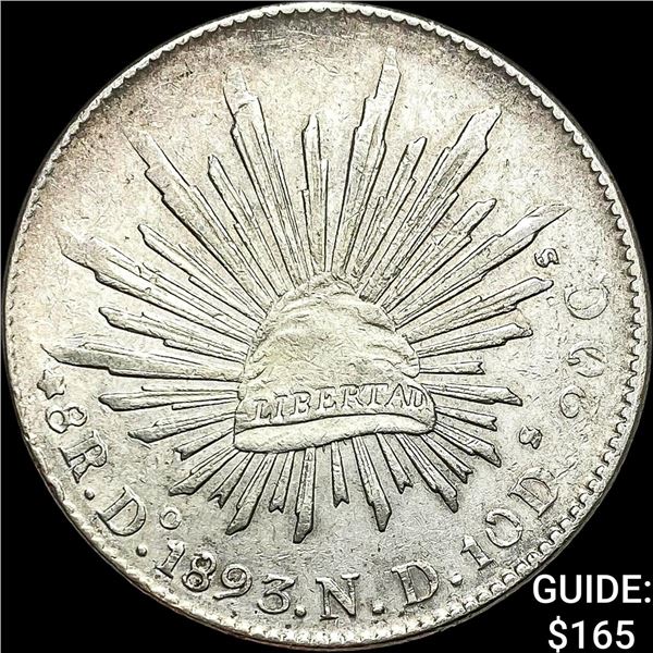 1893Do ND Mexico Silver 8 Reales Cap and Rays CHOICE AU