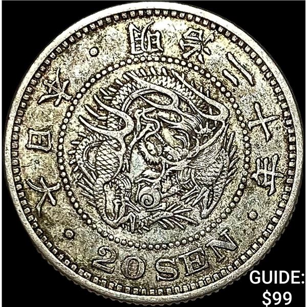 1877-1905 Japan Silver 20 Sen NEARLY UNCIRCULATED