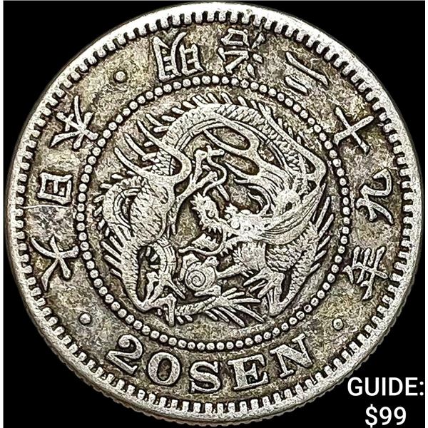 1877-1905 Japan Silver 20 Sen NEARLY UNCIRCULATED