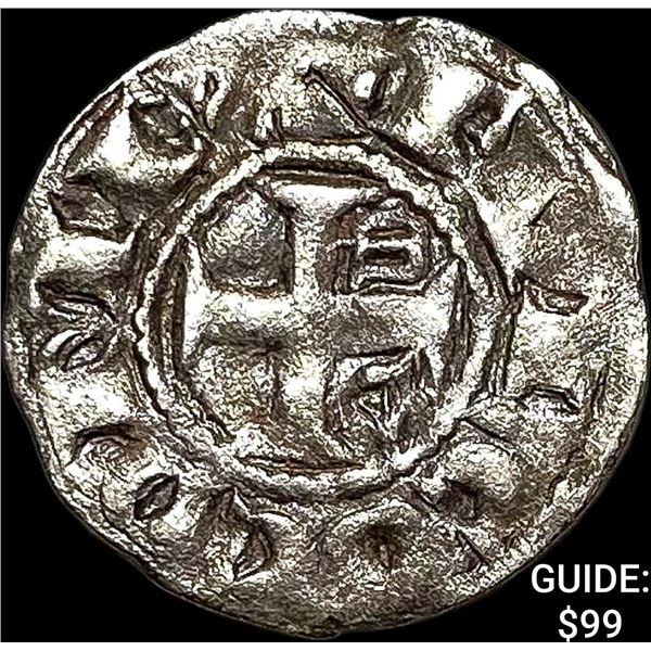 1100s France Crusades Anjou Silver Denier NEARLY UNCIRCULATED