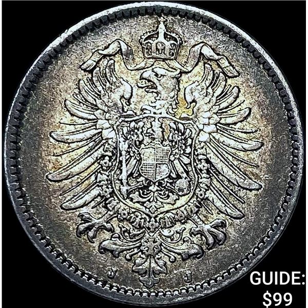 1876-J Germnay Silver 1 Reichsmark NEARLY UNCIRCULATED