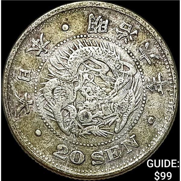 1877-1905 Japan Silver 20 Sen NEARLY UNCIRCULATED