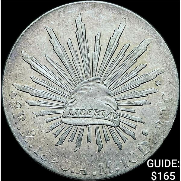 1890Mo AM Mexico Silver 8 Reales Cap and Rays CHOICE AU