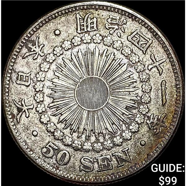 1906-1912 Japan Silver 50 Sen CLOSELY UNCIRCULATED