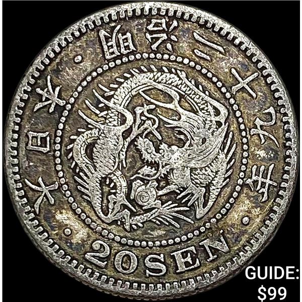 1877-1905 Japan Silver 20 Sen NEARLY UNCIRCULATED