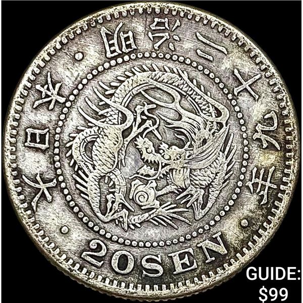 1877-1905 Japan Silver 20 Sen NEARLY UNCIRCULATED