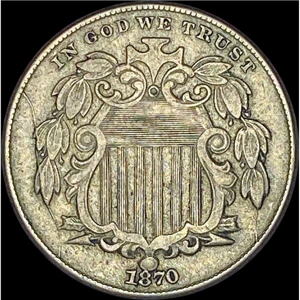 1870 Shield Nickel NEARLY UNCIRCULATED