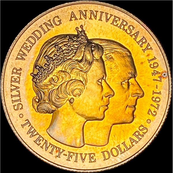 1972 Cayman Island Gold 25 Dollars .2222 AGW GEM PF