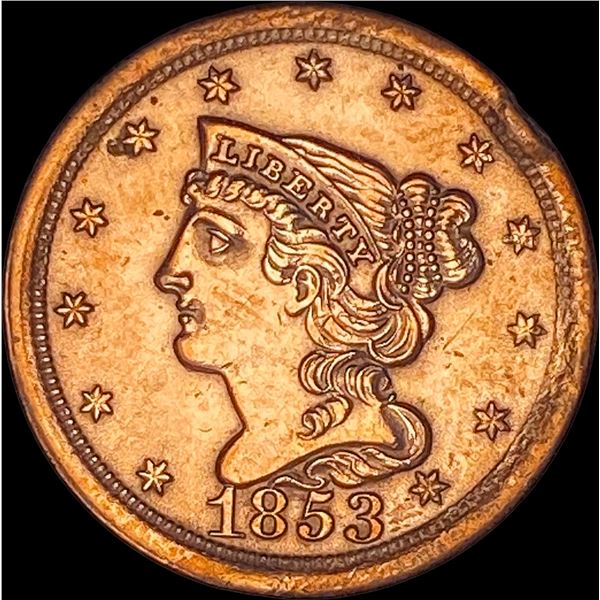 1853 Braided Hair Half Cent CHOICE BU
