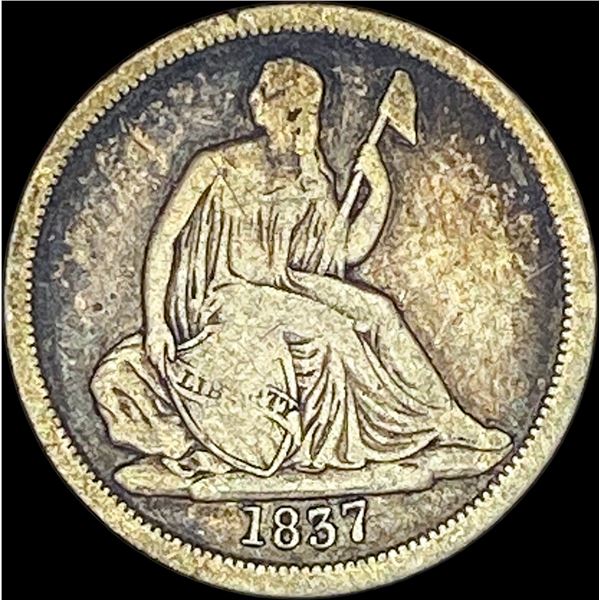 1837 Lg. Date/No Stars Seated Liberty Dime LIGHTLY CIRCULATED