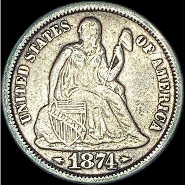 1874 Seated Liberty Dime NEARLY UNCIRCULATED