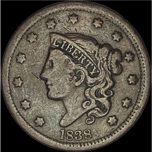 1838 Coronet Head Large Cent LIGHTLY CIRCULATED
