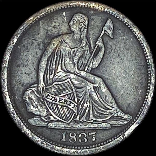 1837 Lg. Date/No Stars Seated Liberty Half Dime NEARLY UNCIRCULATED