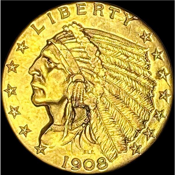 1908 Indian Head $2.5 Gold Quarter Eagle NEARLY UNCIRCULATED