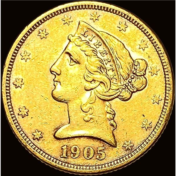 1905-S Gold Liberty Head Half Eagle $5 CLOSELY UNCIRCULATED