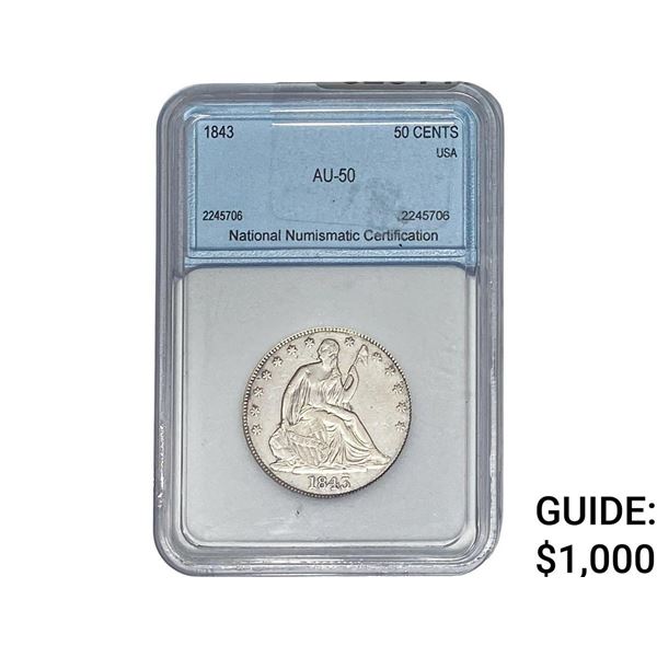 1843 Seated Liberty Half Dollar NNC AU50