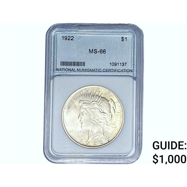 1922 Silver Peace Dollar NNC MS66