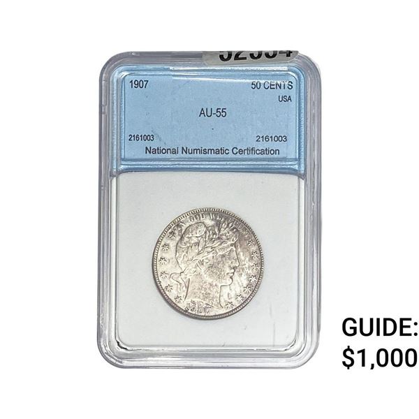 1907 Barber Half Dollar NNC AU55