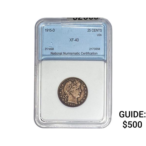 1915-D Barber Quarter NNC XF40